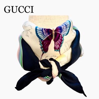 グッチ(Gucci)のGUCCI グッチ ヴィンテージ  スカーフ 蝶 バタフライ(バンダナ/スカーフ)