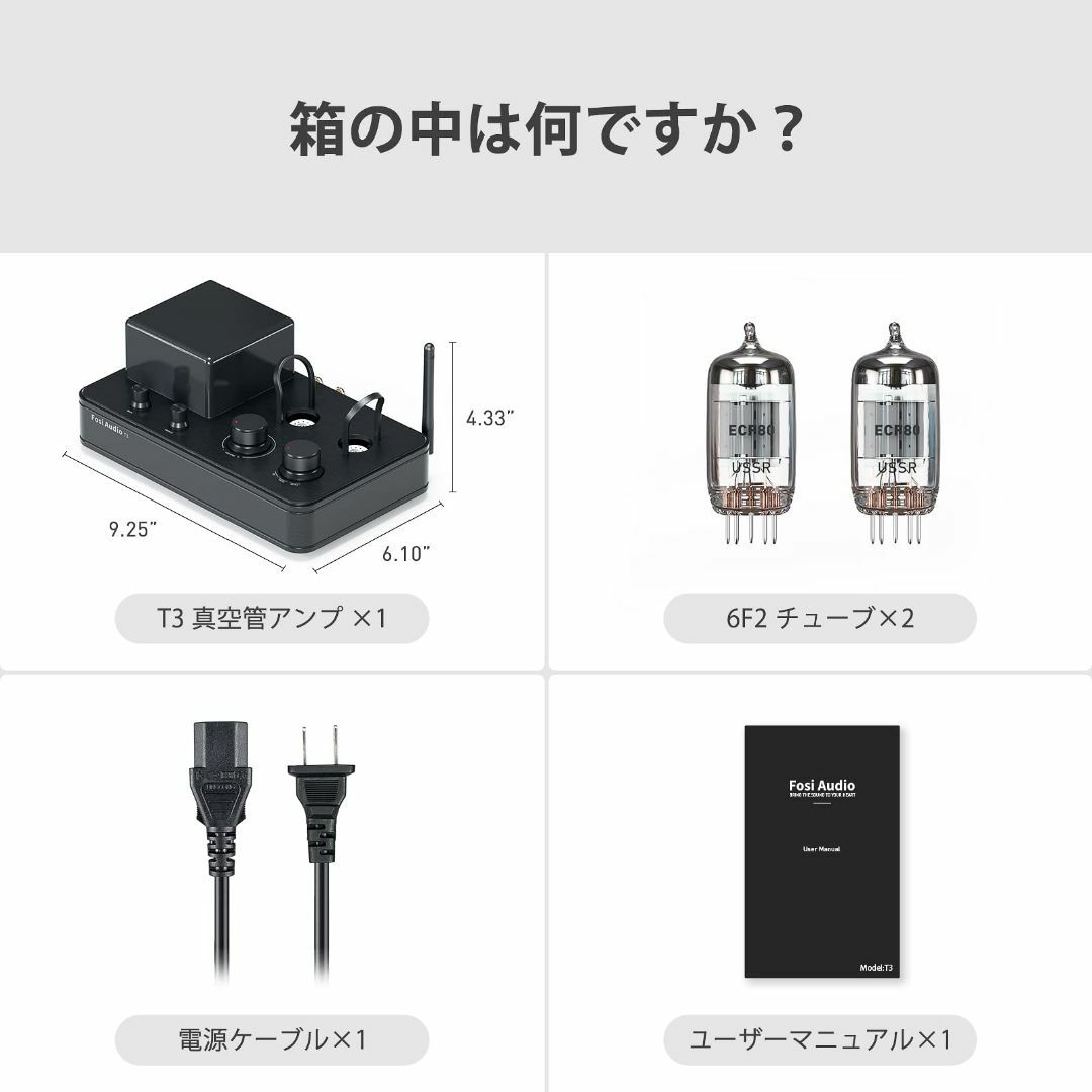 Fosi Audio T3 Hi-Fi 真空管アンプ クラスAB 2.1CH B