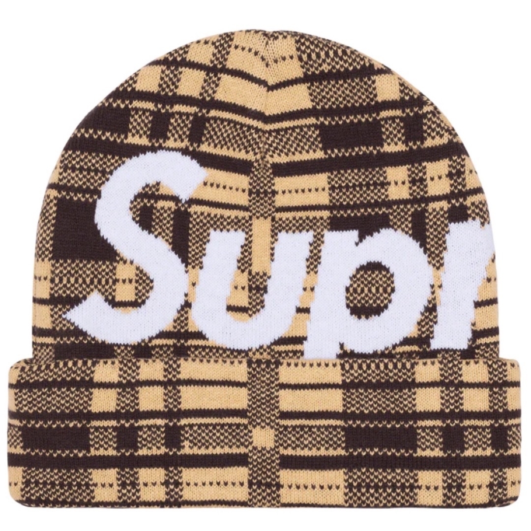 Supreme Big Logo Beanie Tan Plaid チェック-