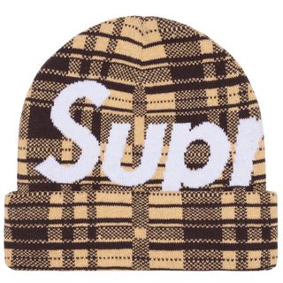 シュプリーム(Supreme)のSupreme Big Logo Beanie Tan Plaid チェック(ニット帽/ビーニー)