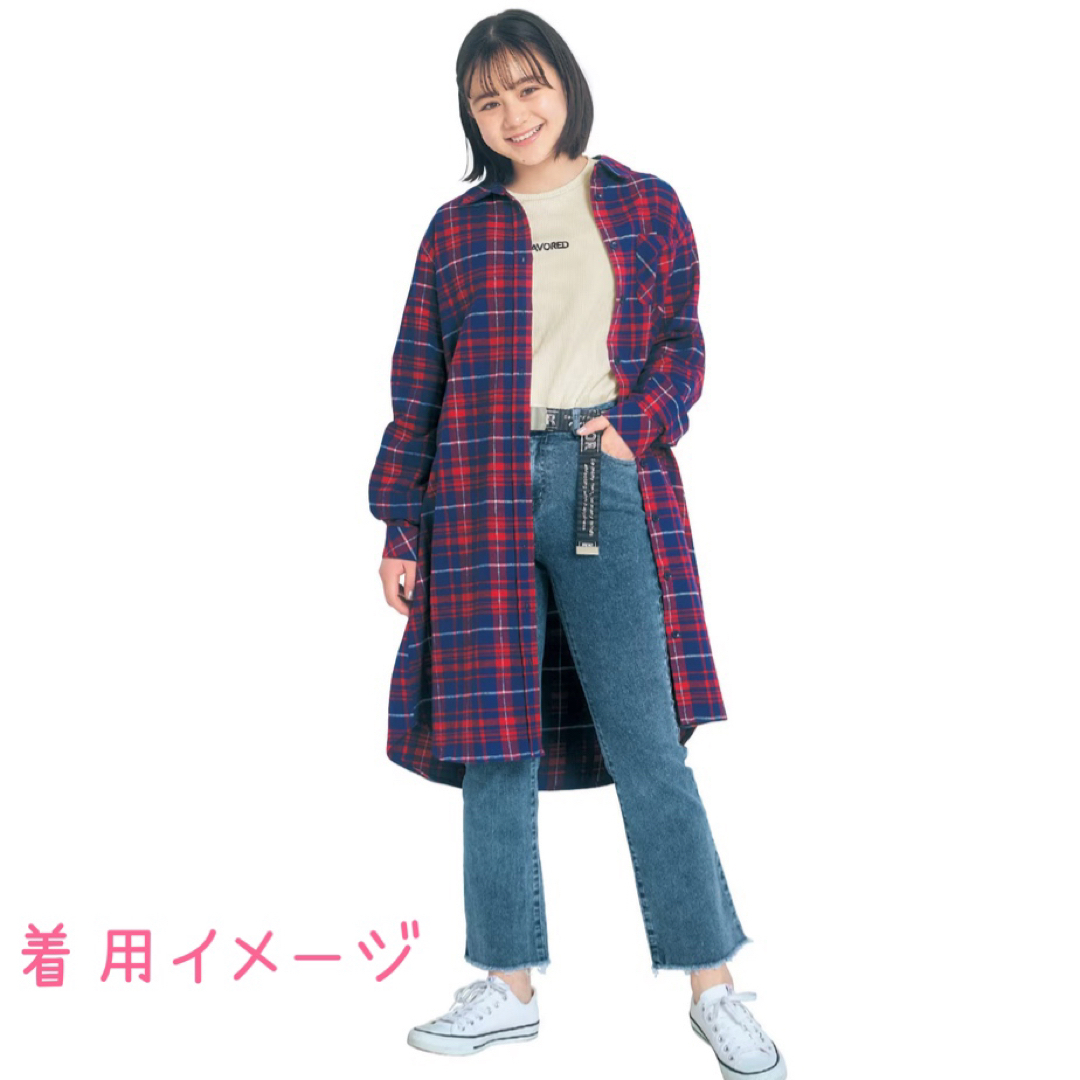 【中古】140  パペルラピス　チェック柄　シャツワンピース  レッド系 キッズ/ベビー/マタニティのキッズ服女の子用(90cm~)(ワンピース)の商品写真