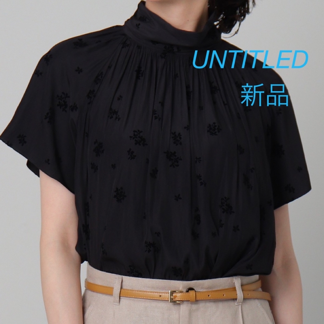 UNTITLED(アンタイトル)の新品UNTITLEDフロッキープリントハイネックブラウス レディースのトップス(シャツ/ブラウス(半袖/袖なし))の商品写真