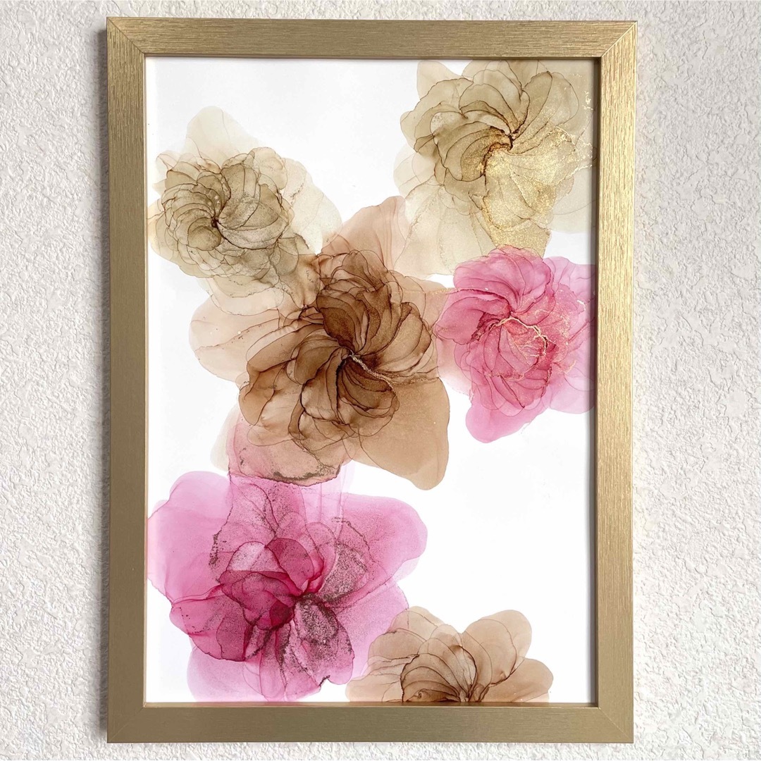 アルコールインクアート 原画《elegantflower pink beige》 ハンドメイドのインテリア/家具(アート/写真)の商品写真
