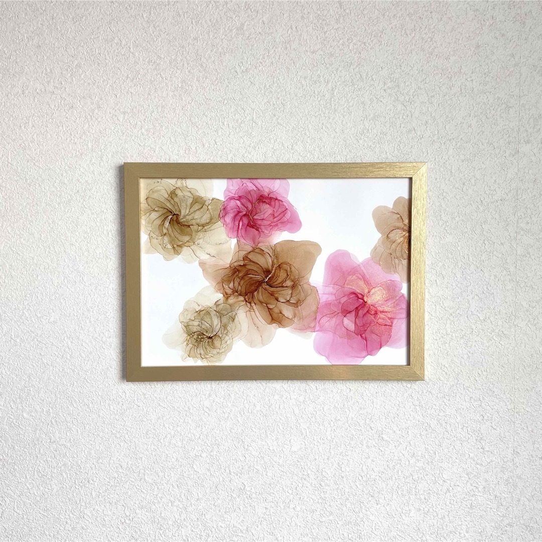 アルコールインクアート 原画《elegantflower pink beige》 ハンドメイドのインテリア/家具(アート/写真)の商品写真