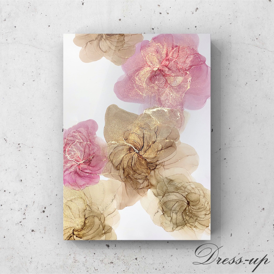 アルコールインクアート 原画《elegantflower pink beige》 ハンドメイドのインテリア/家具(アート/写真)の商品写真
