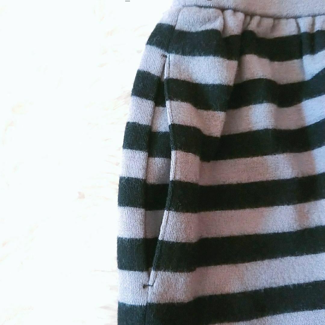HANAE MORI(ハナエモリ)のハナエモリ ニット 台形スカート ボーダー L 膝丈 大人可愛い 黒 グレー レディースのスカート(ひざ丈スカート)の商品写真