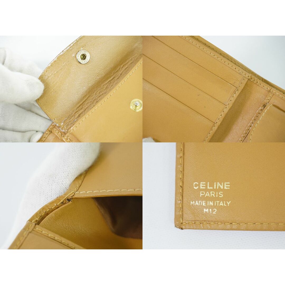 本物 セリーヌ CELINE マカダム 折財布 コンパクトウォレット PVC ベージュ Macadam 財布 ウォレット 中古