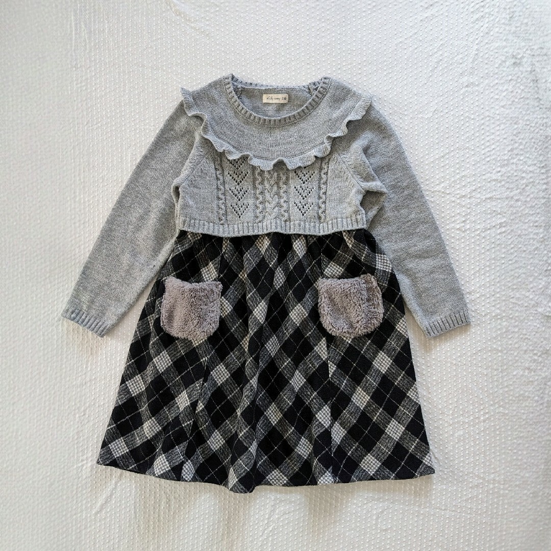 キムラタン(キムラタン)のニット　切り替えワンピース　130サイズ キッズ/ベビー/マタニティのキッズ服女の子用(90cm~)(ワンピース)の商品写真