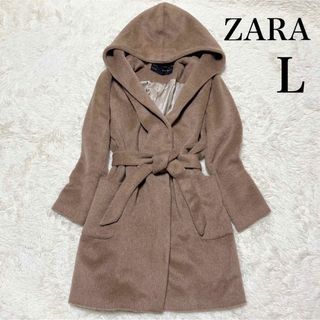 ZARA ベルト付きウールロングコート ブラウン