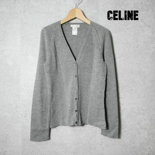 美品◎正規品 伊製 CELINE セリーヌ 25L255979 レディース カシミヤ100％ 配色デザイン ニットカーディガン ロゴ刺繍 ボルドー×紺 XS