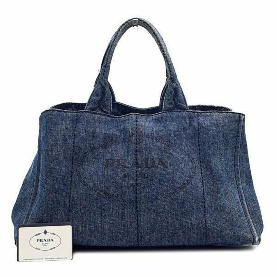 美品　PRADA　カナパ　デニムパッチ　バッグ