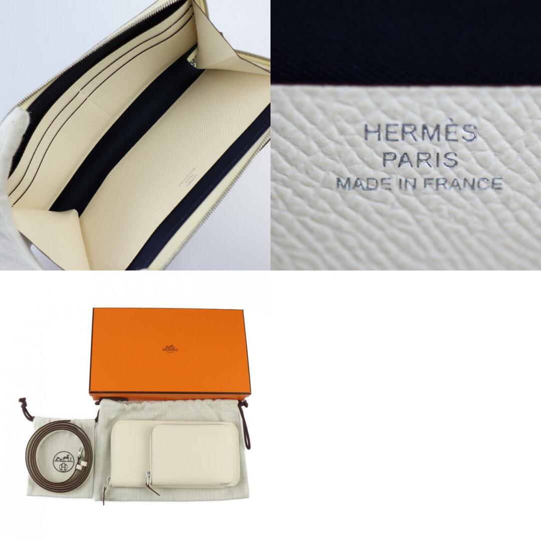 Hermes(エルメス)のHERMES エルメス  ヌーヴォー トゥーゴー ショルダーバッグ  ヴォーエプソン ヴォースイフト  ナタ ホワイト系 シルバー金具  ラウンドファスナー ウエストバッグ ウエストポーチ マルチケース 長財布 U刻印 【本物保証】 レディースのバッグ(ボディバッグ/ウエストポーチ)の商品写真