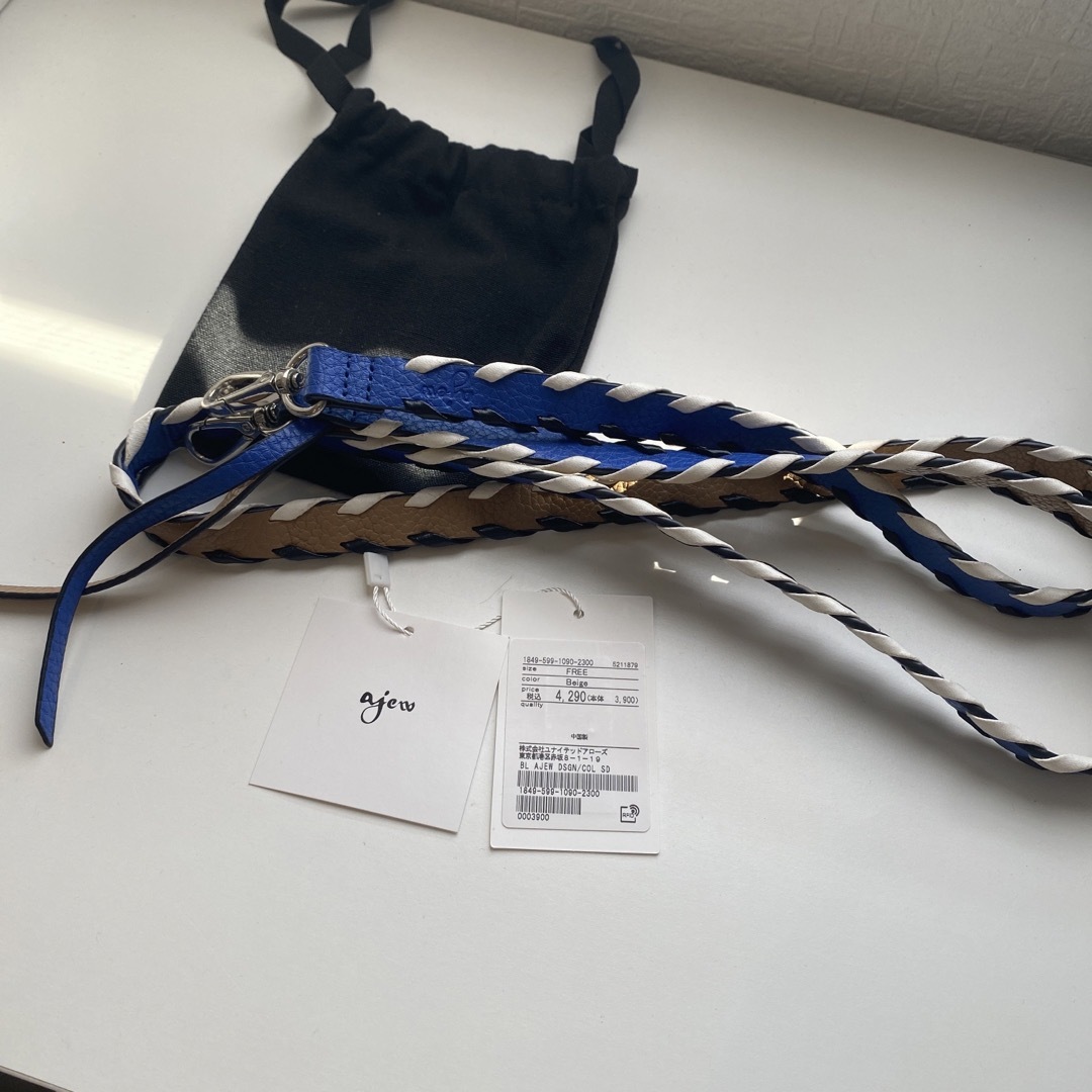 ajew - ajew エジュー ストラップ ベージュ×ブルー×ホワイト×ブラック ... 【新品未使用】エジュー ajew ストラップ ブラック ブルー ベージュ