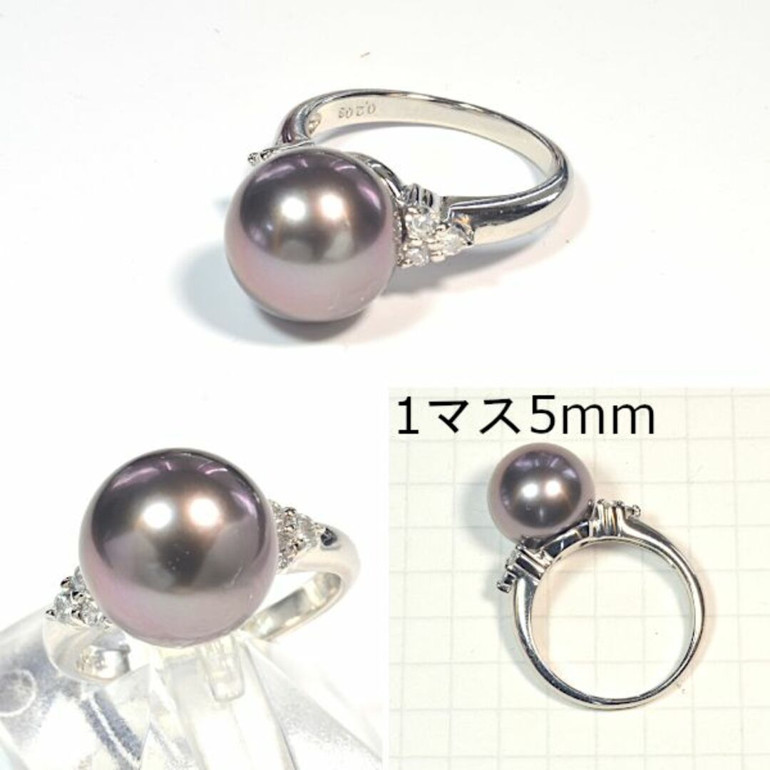 Pt900南洋黒蝶真珠/ダイヤモンドリング 6月誕生石 タヒチ PM025F レディースのアクセサリー(リング(指輪))の商品写真