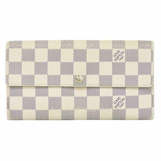 ルイヴィトン(LOUIS VUITTON)の本物 ルイヴィトン LOUIS VUITTON LV ポルトフォイユサラ ダミエ アズール 長財布 ロングウォレット ホワイト N61735 Portefeuille Sarah 財布 ウォレット 中古(財布)