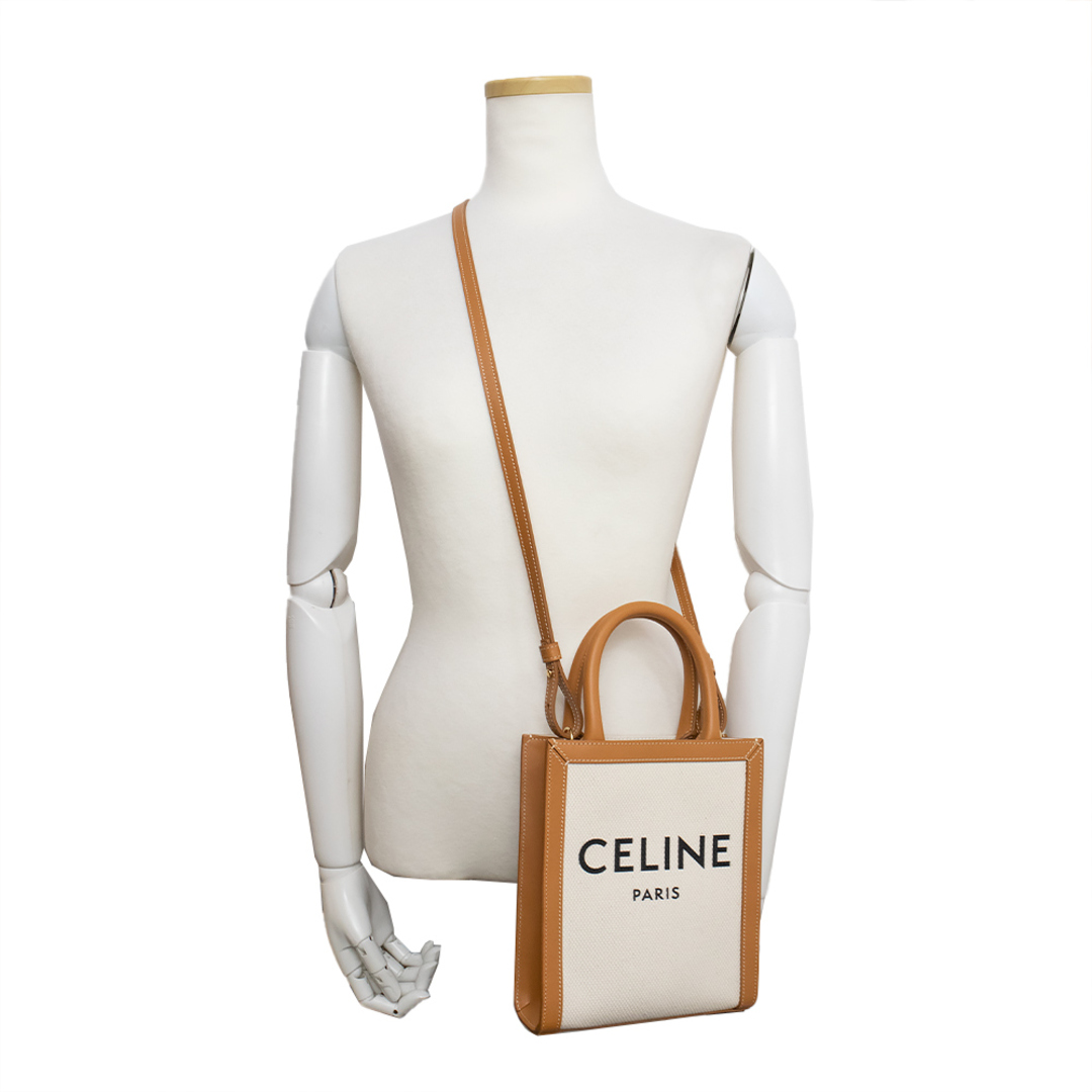 CELINE セリーヌ ミニバーティカルカバ 193302BNZ.02NT ショルダーバッグ キャンバスxレザー  ナチュラル タン/350689