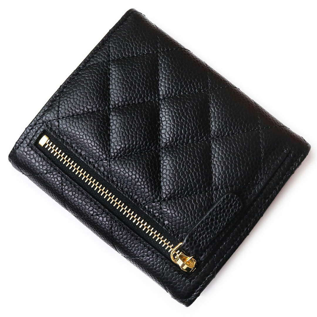 シャネル CHANEL スモールフラップウォレット マトラッセ AP0712 三つ折り財布 キャビアスキン ブラック / 083663