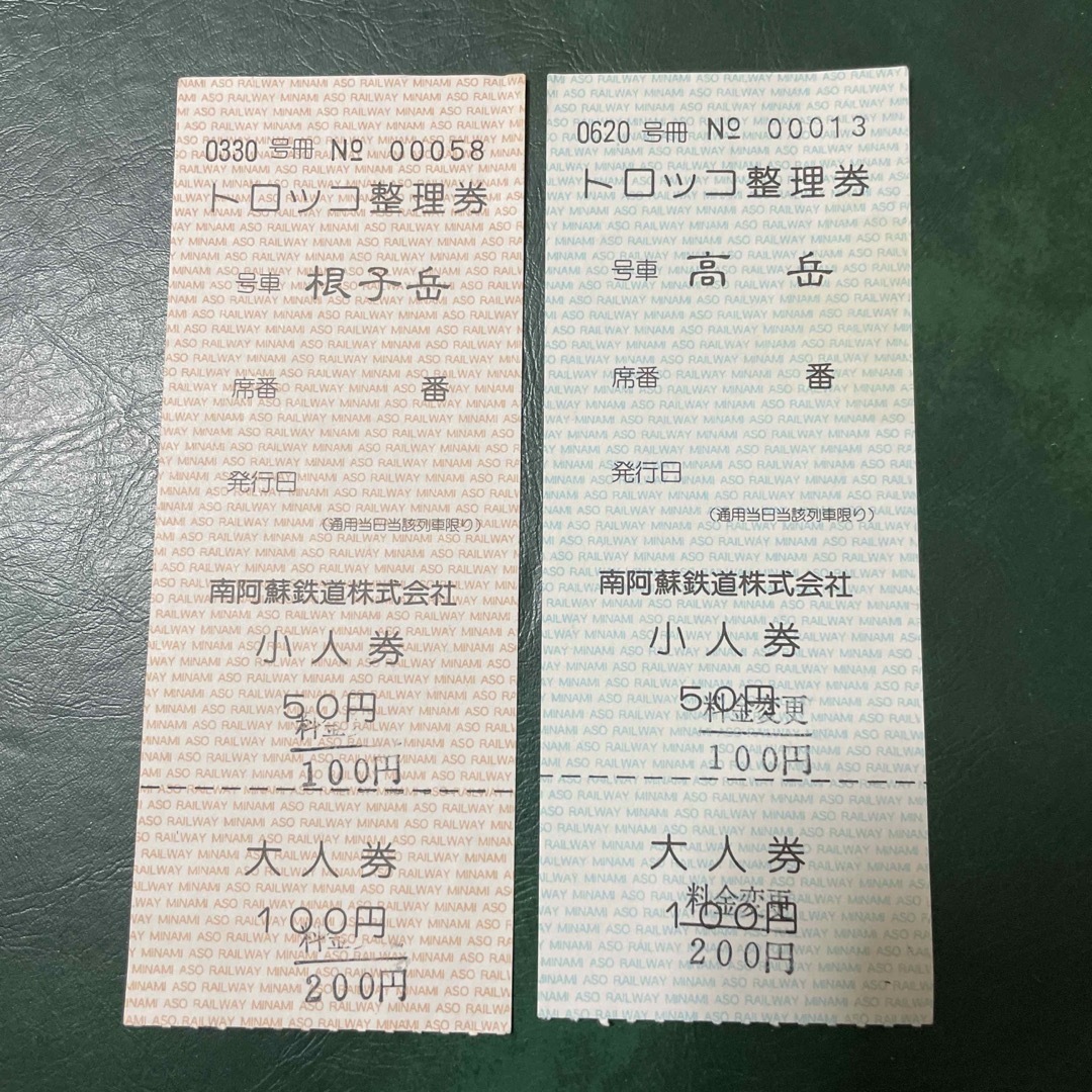 南阿蘇鉄道 トロッコ整理券 2種 エンタメ/ホビーのテーブルゲーム/ホビー(鉄道)の商品写真