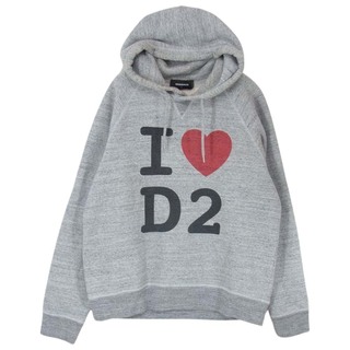 ディースクエアード(DSQUARED2)のDSQUARED2 ディースクエアード パーカー 20SS S74GU0400 I LOVE D2 メッセージプリント ロゴ プルオーバー パーカー フーディ グレー系 L【中古】(パーカー)