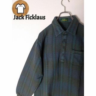 【Jack Ficklausニットポロシャツ L ハーフボタン 刺繍ロゴA237(ポロシャツ)