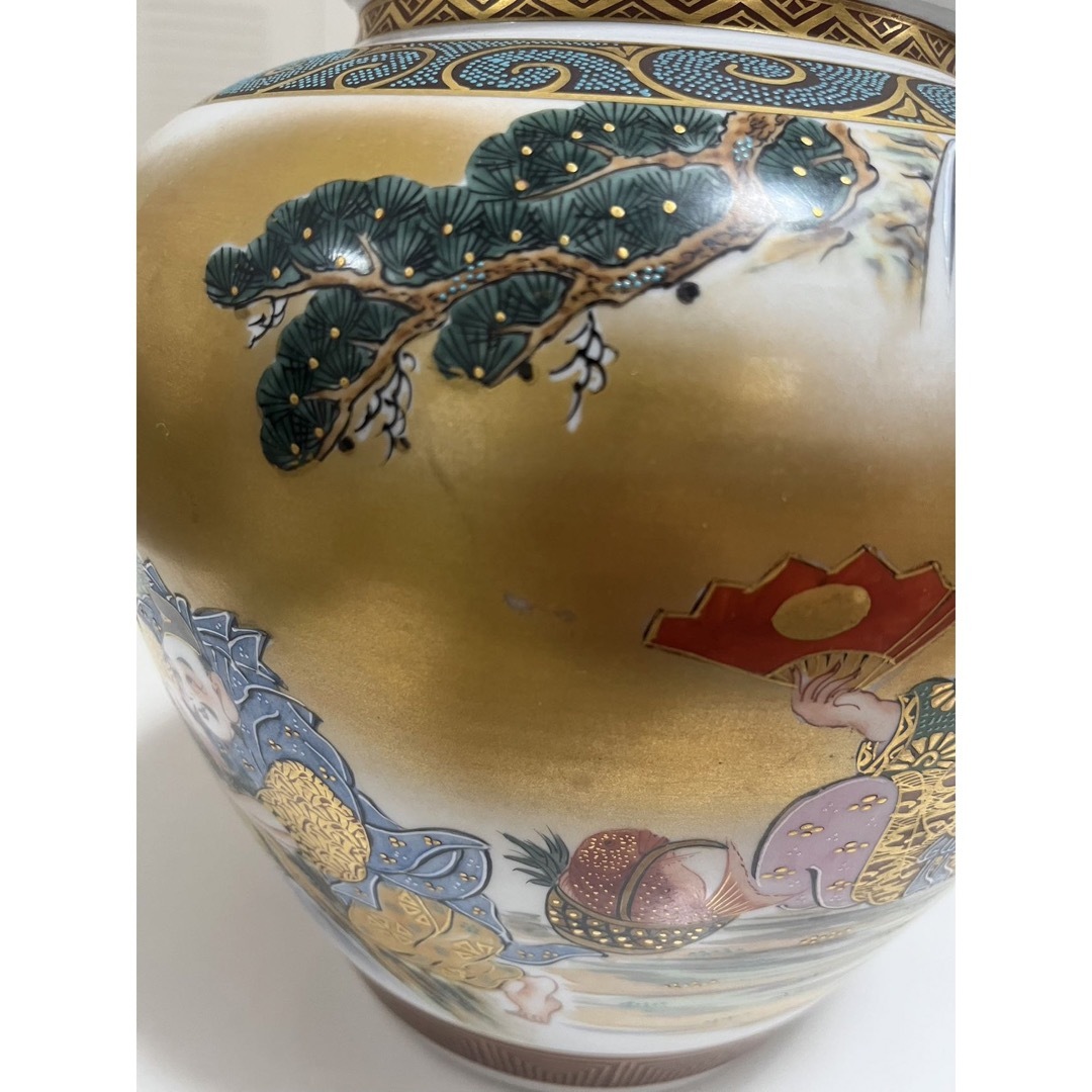 九谷焼 掬翠 七福神 花器 壺 置物 大花瓶 壺花 青粒 金彩 中国