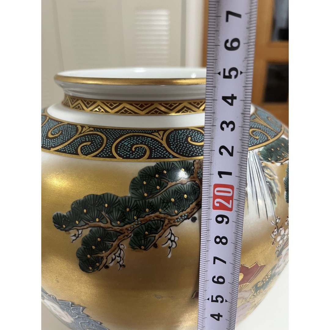 九谷焼 掬翠 七福神 花器 壺 置物 大花瓶 壺花 青粒 金彩 中国-