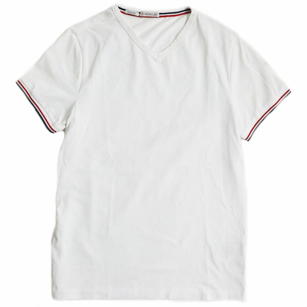 美品●18SS MONCLER モンクレール MAGLIA SCOLLO A V Slim Fit ロゴワッペン付 トリコロール 半袖 Vネック  Tシャツ/カットソー ホワイト S q11-st30301-58 | フリマアプリ ラクマ