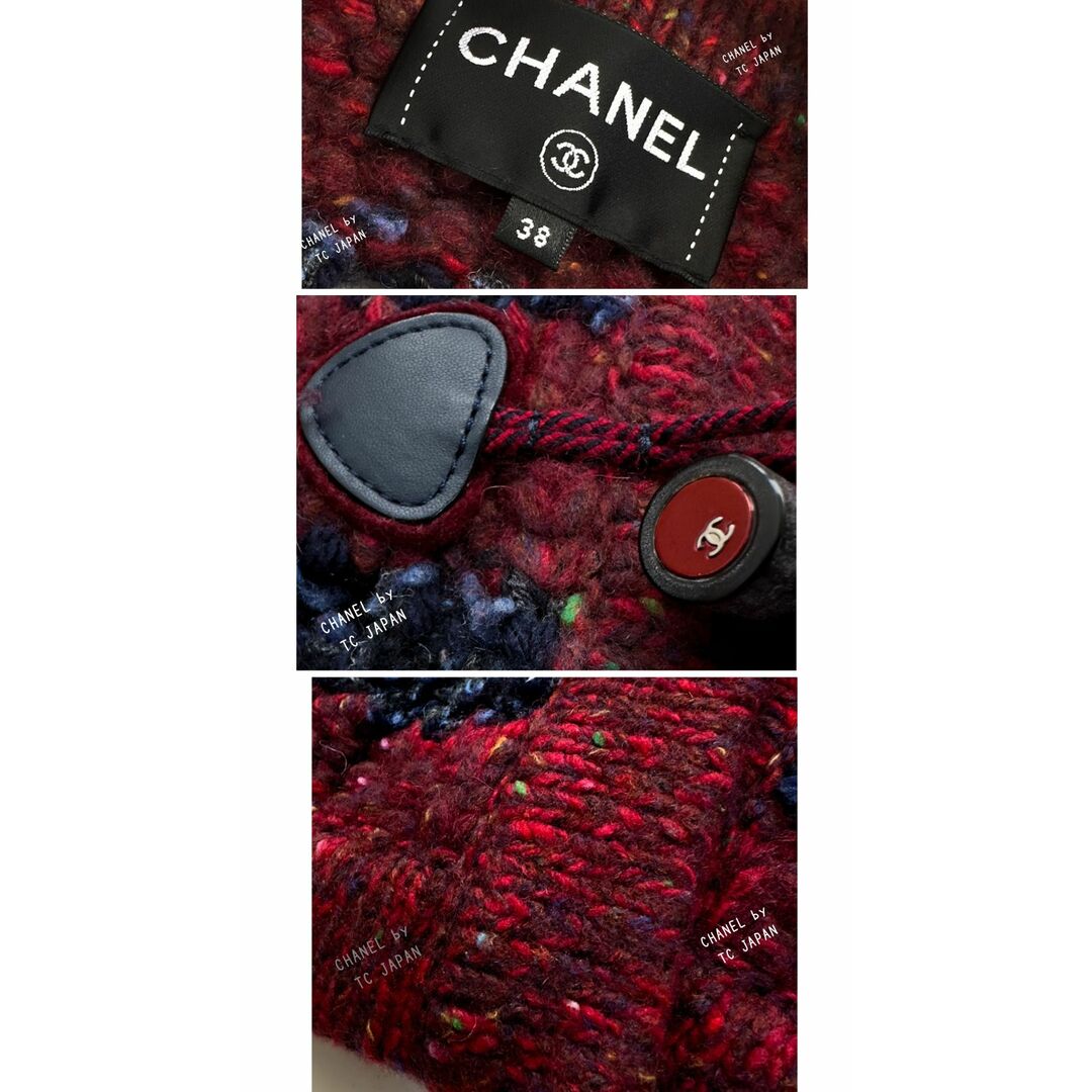 CHANEL(シャネル)の美品 シャネル CHANEL ワインレッド・ネイビー・ウール・アルパカ・カシミア・しっかり ニット・ジャケット カーディガン CCロゴトグル 38 40 レディースのトップス(カーディガン)の商品写真