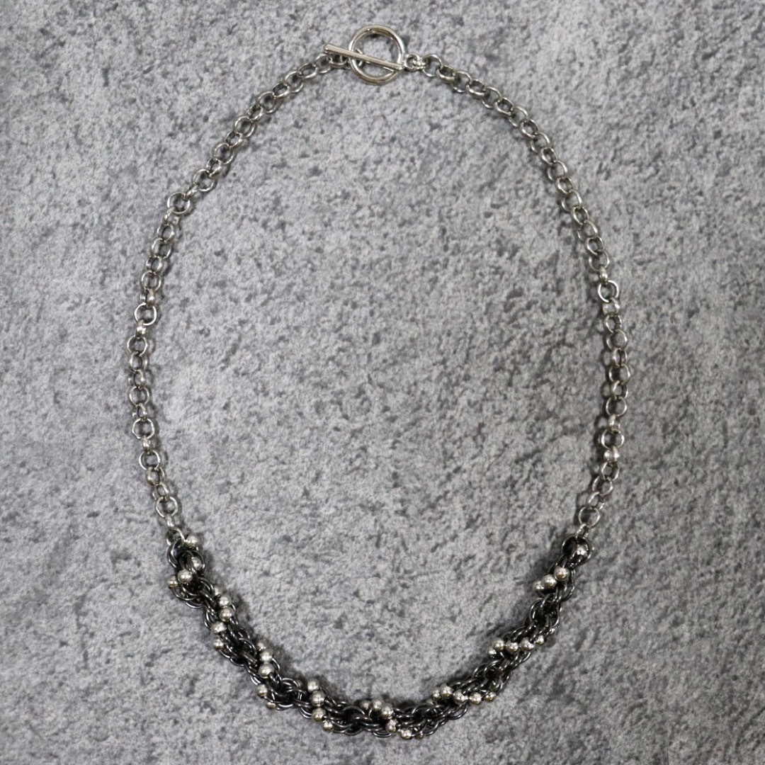 美品】メキシカン調DNA黒銀チェーンネックレス パール ナバホ古着