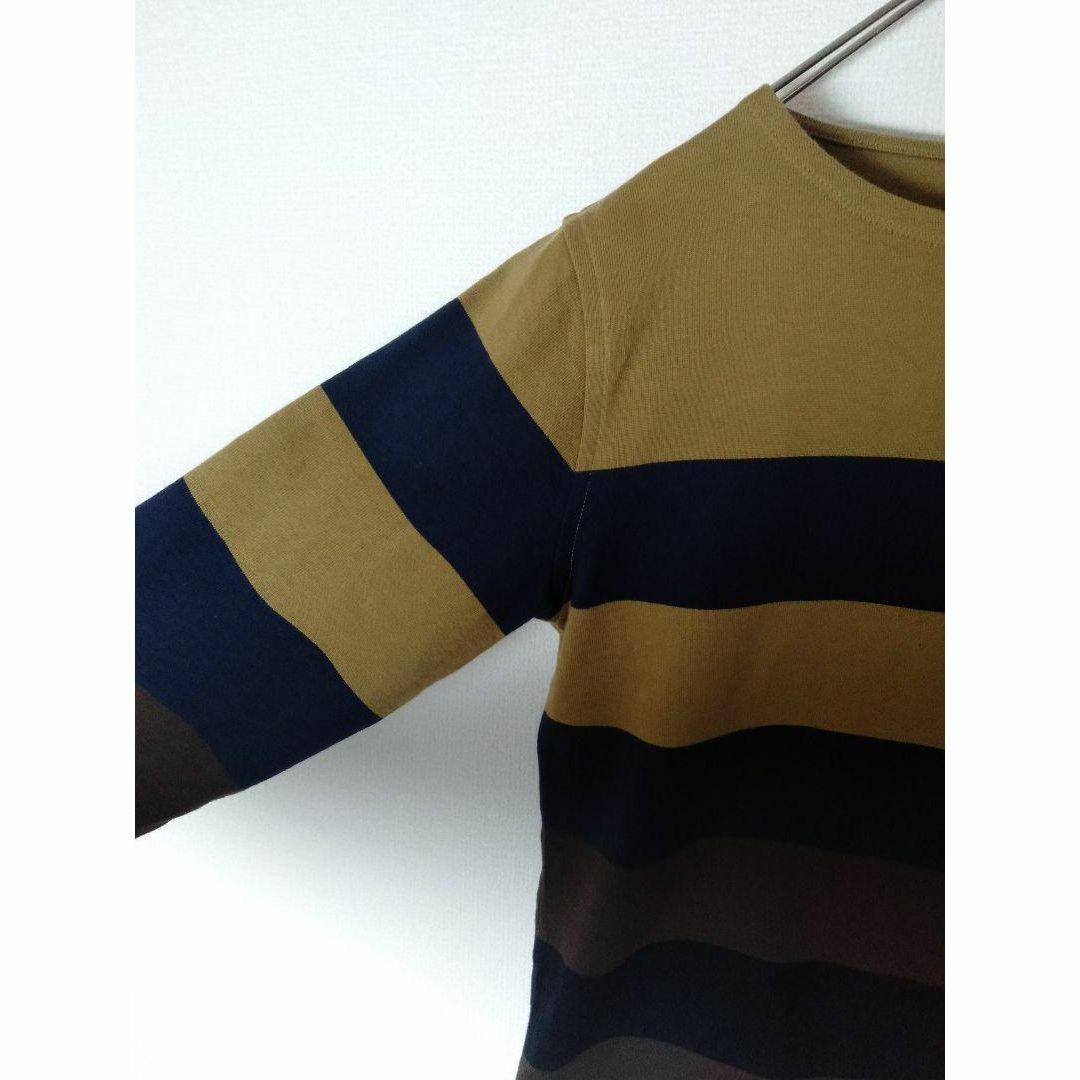 【長袖Tシャツ S ボーダー ワンポイントロゴ ブラウン プルオーバー A233 メンズのトップス(Tシャツ/カットソー(七分/長袖))の商品写真
