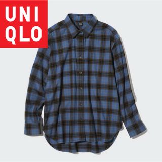 ユニクロ(UNIQLO)のユニクロ　フランネルチェックシャツ（長袖）ブルー　レディース　新品　UNIQLO(シャツ/ブラウス(長袖/七分))