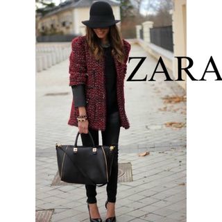 ザラ(ZARA)の美品　ZARA ザラ　ノーカラージャケット　ジャケット　アウター　ツイード　人気(ノーカラージャケット)