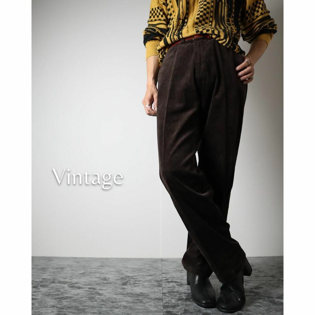 【vintage】ワイド ストレート 太畝 コーデュロイ パンツ 焦茶 W34 | フリマアプリ ラクマ