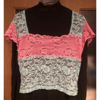 クリスチャンラクロワ　レースブラウス　ピンク×水色シャツ/ブラウス(半袖/袖なし)