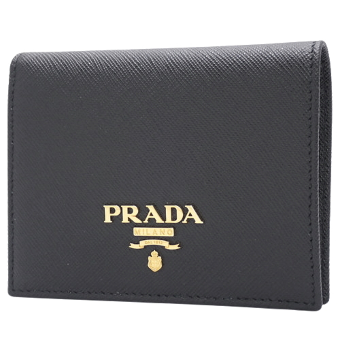 PRADA(プラダ) 二つ折り財布 コンパクト財布 2つ折り ミニウォレット 小物 ロゴ サフィアーノレザー ブラック黒 ゴールド金具 1MV204 レディース 40802070587【アラモード】