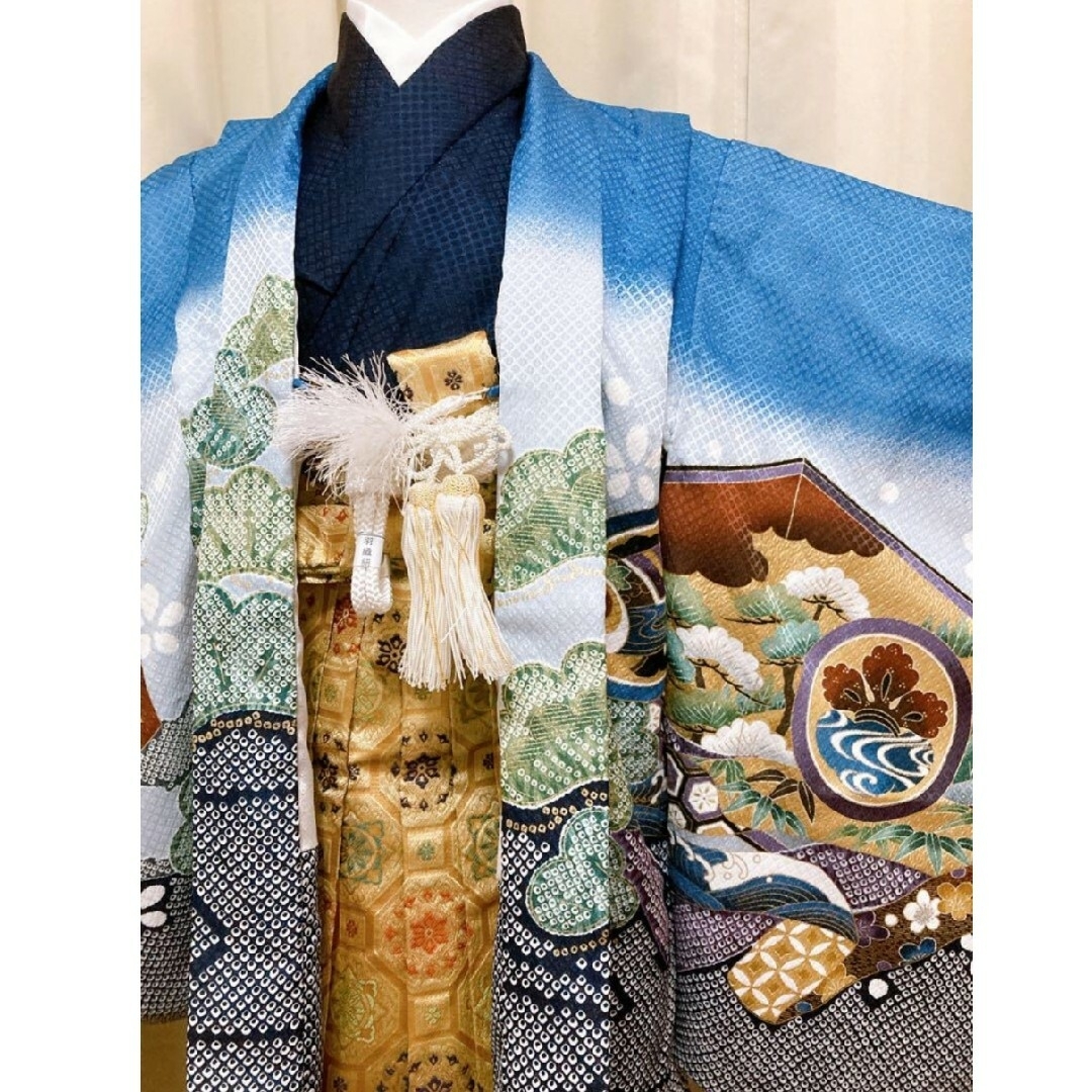 5歳 七五三 男の子 一式セット 青 金 水色 おしゃれ デザイン 5歳 七五三 男の子 一式セット 青 金 水色 おしゃれ デザイン