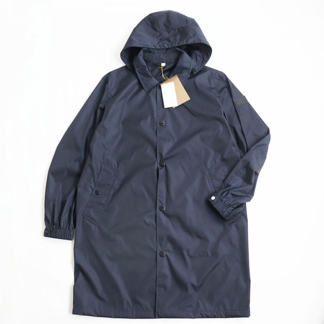 未使用品●バーバリーロンドン 8022331 Detachable Hood Car Coat ティッシ期 フード/ラバーロゴパッチ付 ステンカラーコート 紺 50 正規品