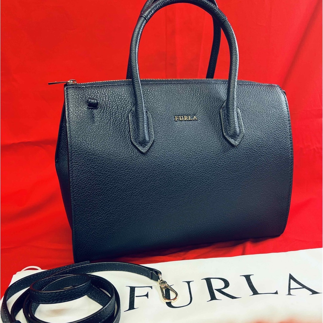 FURLA 2WAYハンドバッグ ブルーグレー美品 | フリマアプリ ラクマ