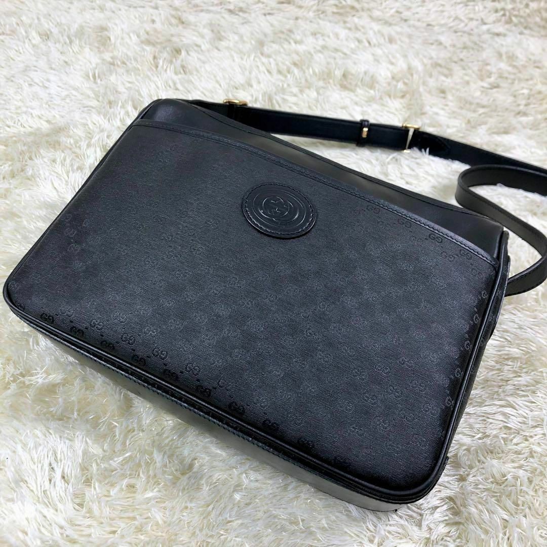 Gucci(グッチ)の【美品】グッチ  ショルダーバック  マイクロ　GG  レザー  PVC  黒 レディースのバッグ(ショルダーバッグ)の商品写真