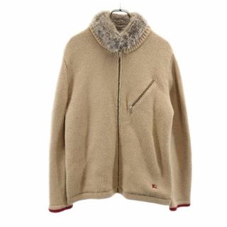 バーバリーブラックレーベル(BURBERRY BLACK LABEL)のバーバリーブラックレーベル 三陽商会 ニット ジップジャケット 3 ベージュ BURBERRY BLACK LABEL ラビットファー襟 メンズ 古着 【231104】(その他)