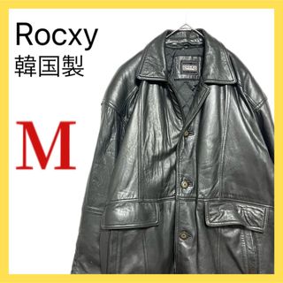 Rocxy ロッキー 韓国製 革ジャン 羊革 ライダースジャケット 黒 M (レザージャケット)