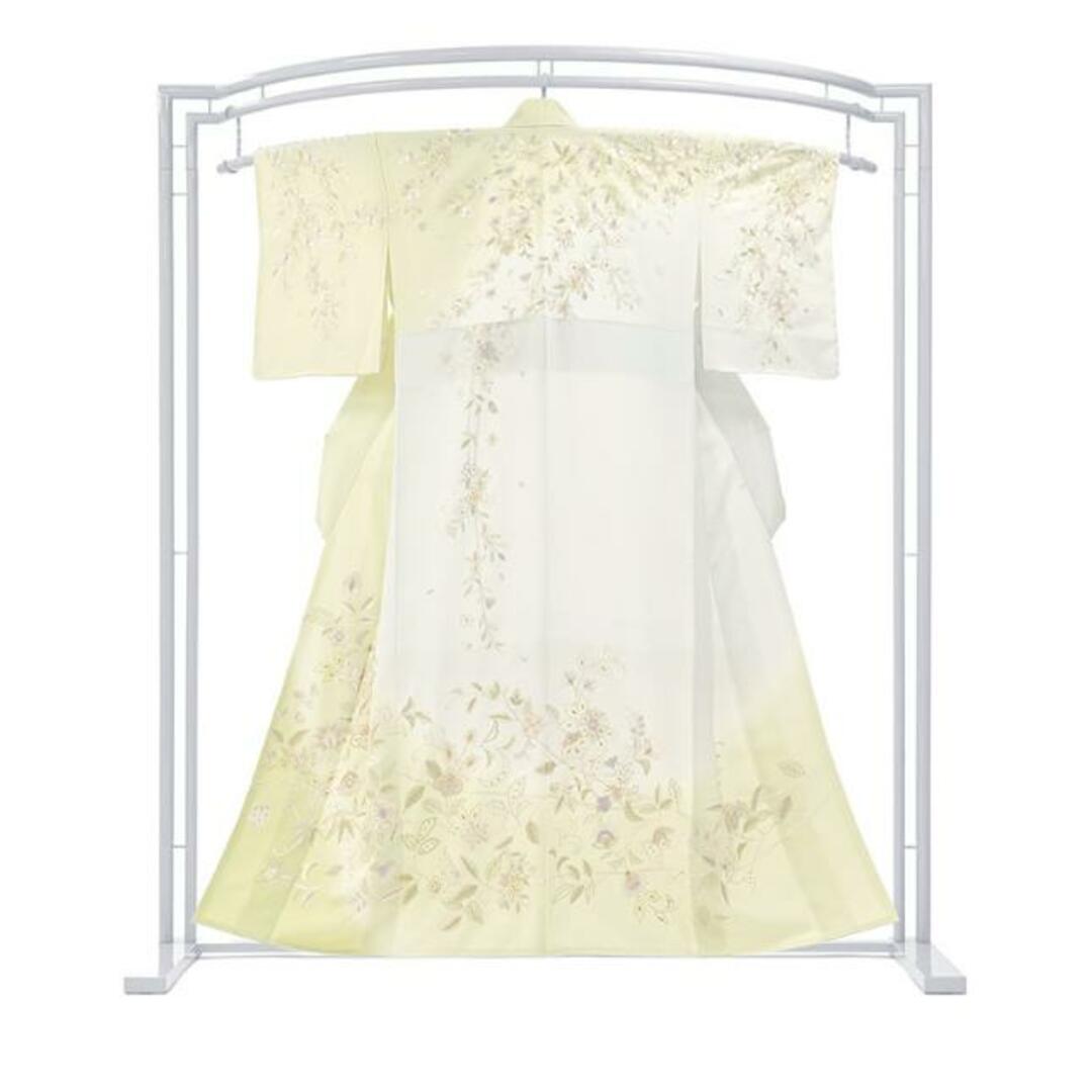 着物だいやす 609■訪問着■刺繍 丹後ちりめん 草花文 桜 薄抹茶色×灰白 特選 身長サイズ:L ガード加工【正絹】【仕立て上がり着物】