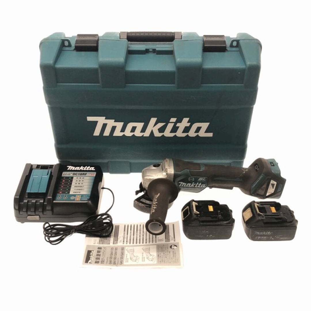 Makita(マキタ)の☆中古品☆ makita マキタ 18V 充電式ディスクグラインダー GA418D バッテリー2個(BL1850)付き 充電器(DC18RF)付き 80494 自動車/バイクのバイク(工具)の商品写真