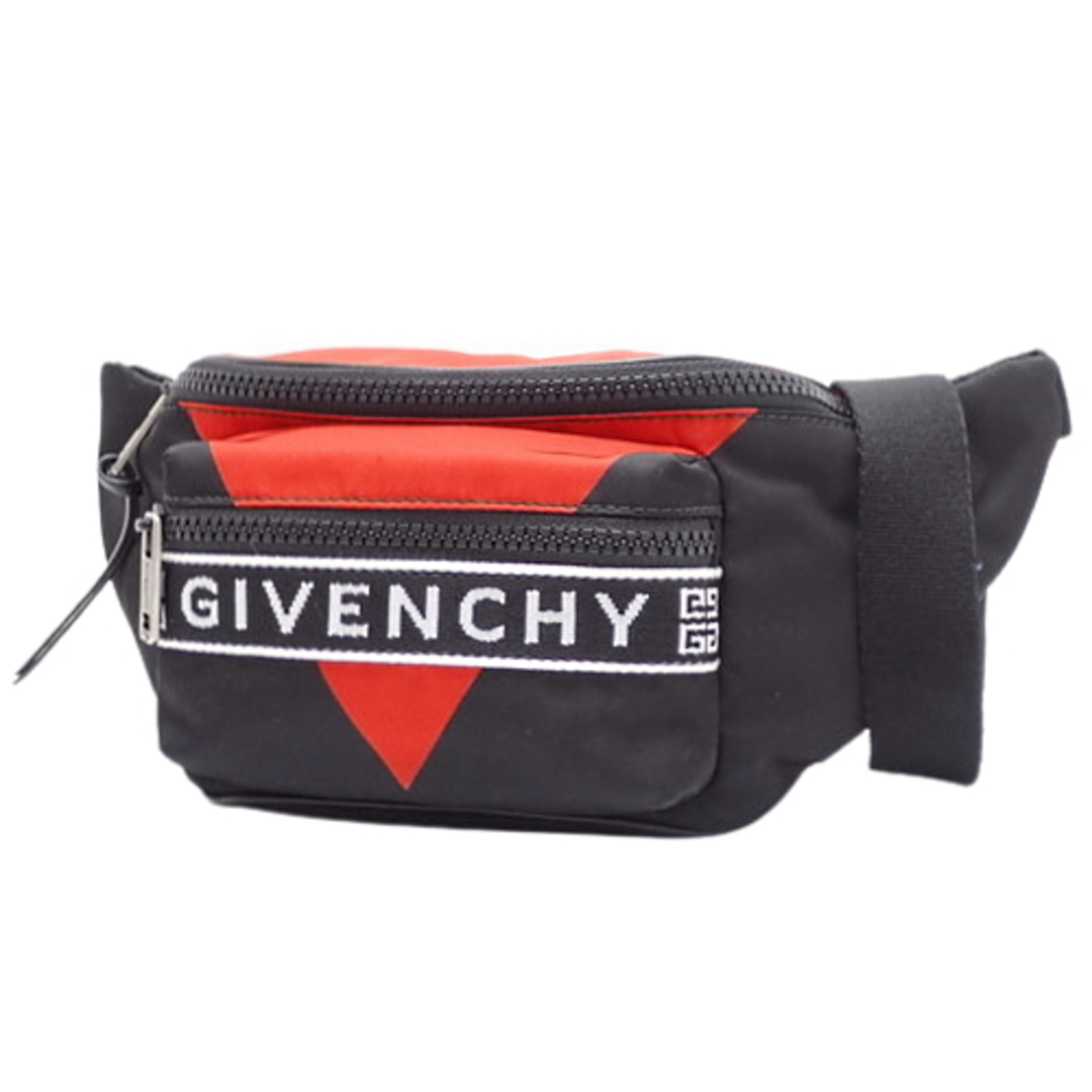 GIVENCHY(ジバンシー) バイカラー ロゴ バムバッグ ウエストバッグ ショルダー ベルトバッグ ボディーバッグ ナイロン ブラック黒 レッド赤 マットシルバー金具 メンズ 40802072031【アラモード】