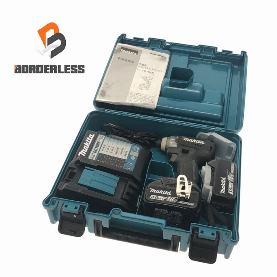 ☆品☆makita マキタ 18V 充電式インパクトドライバ TD155DRFXB 黒 充電器 バッテリー2個 ケース付 80495工具