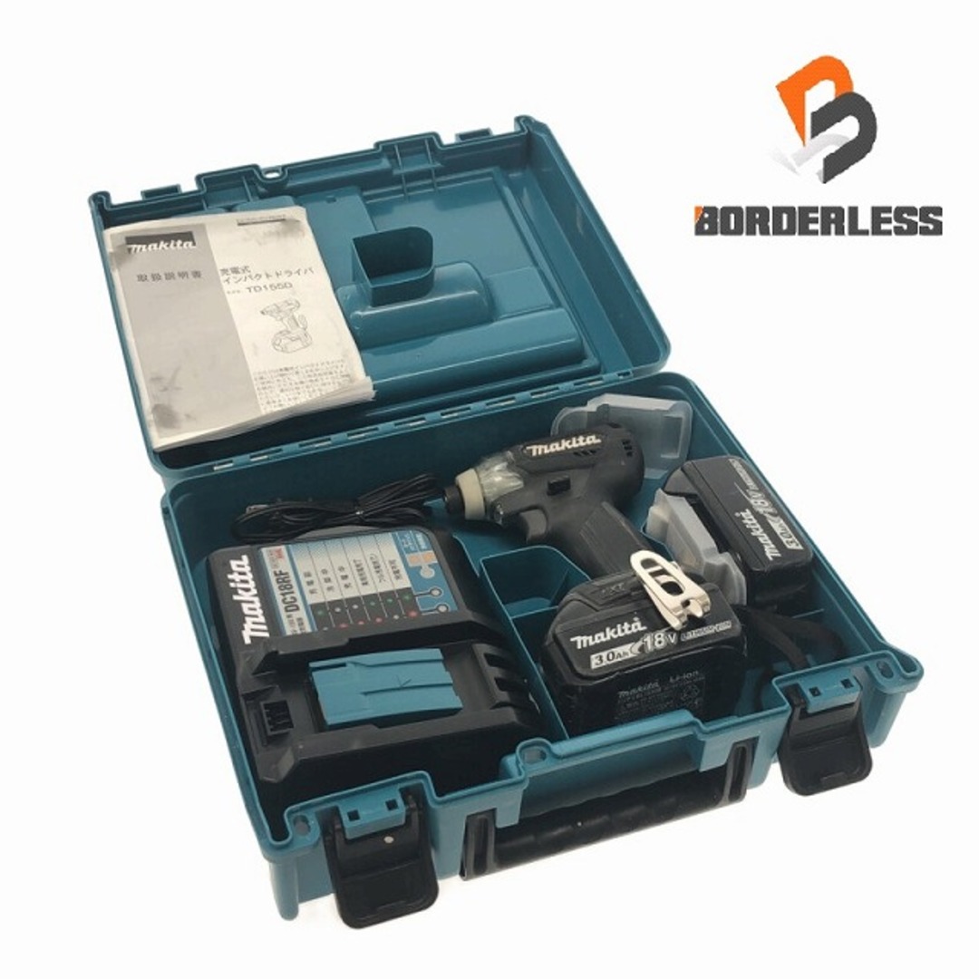 Makita(マキタ)の☆中古品☆makita マキタ 18V 充電式インパクトドライバ TD155DRFXB 黒 充電器 バッテリー2個 ケース付 80495 自動車/バイクのバイク(工具)の商品写真