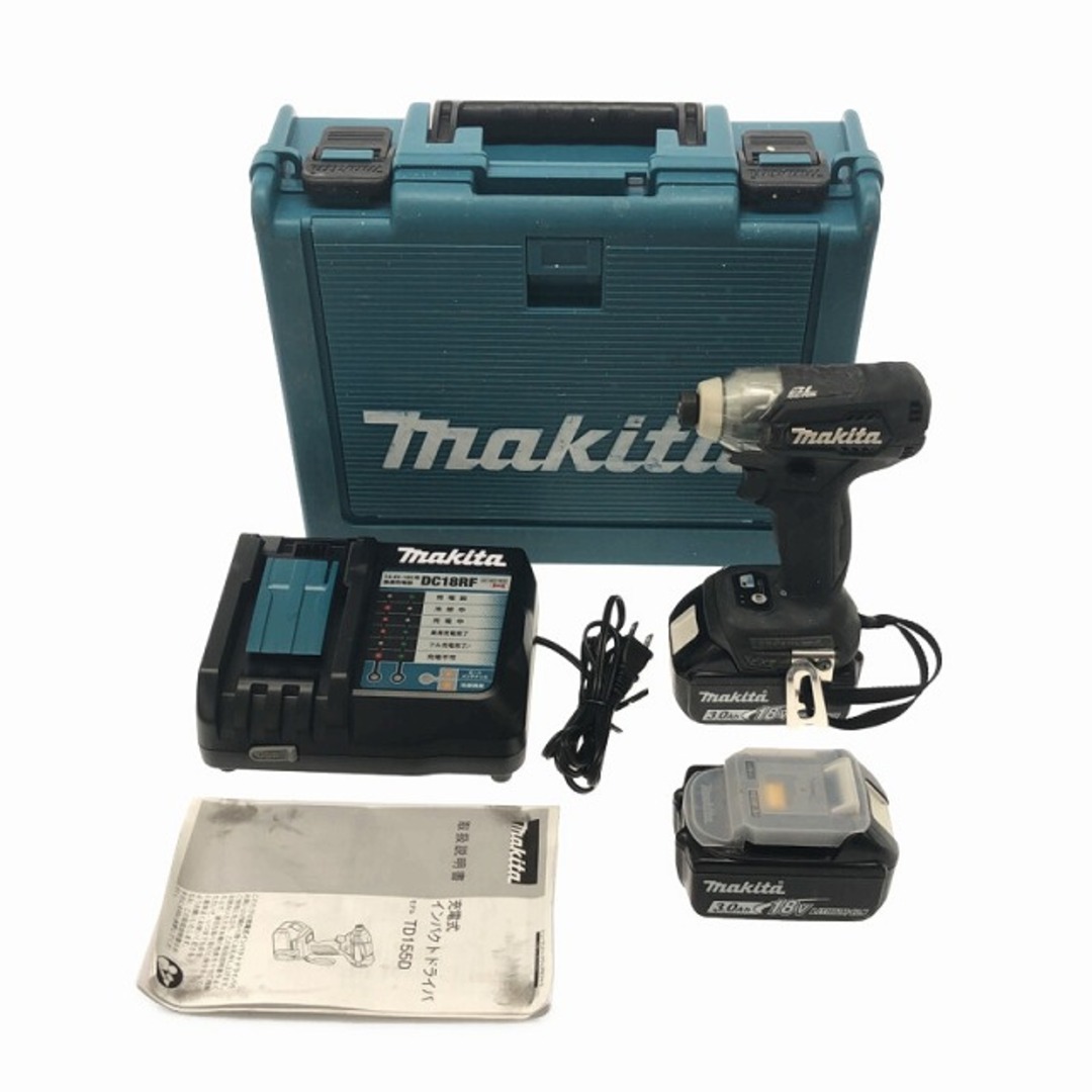 Makita(マキタ)の☆中古品☆makita マキタ 18V 充電式インパクトドライバ TD155DRFXB 黒 充電器 バッテリー2個 ケース付 80495 自動車/バイクのバイク(工具)の商品写真