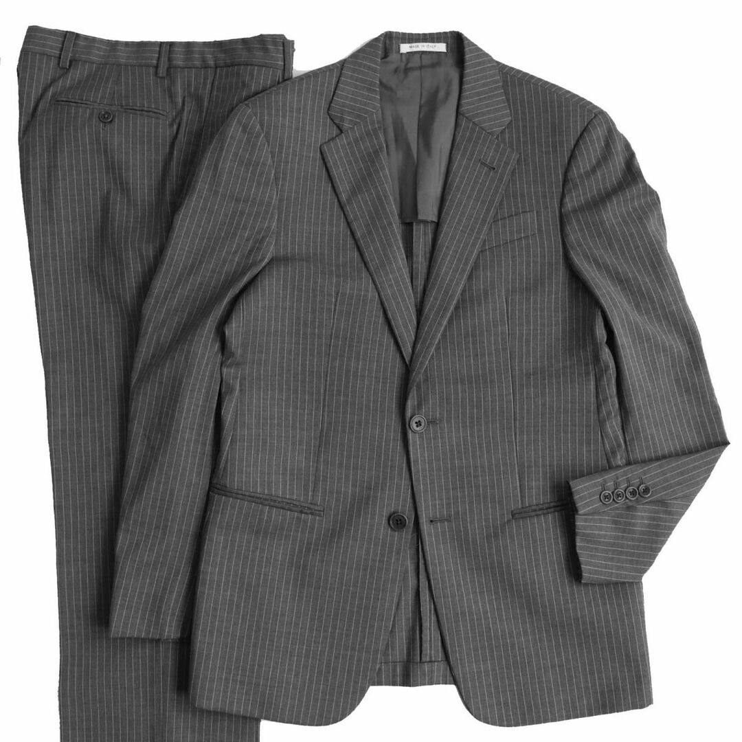 極美品●ARMANI COLLEZIONI アルマーニコレツォーニ G LINE ストライプ柄 シングルスーツ/上下セットアップ グレー 44 イタリア製 正規品