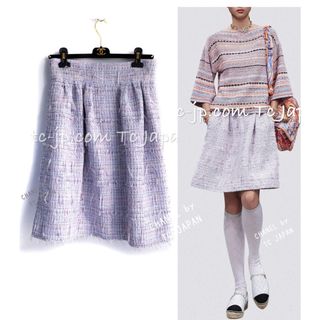 極美品　CHANELシャネル　カラフル　ツイード　カメリア　スカート　ストレート