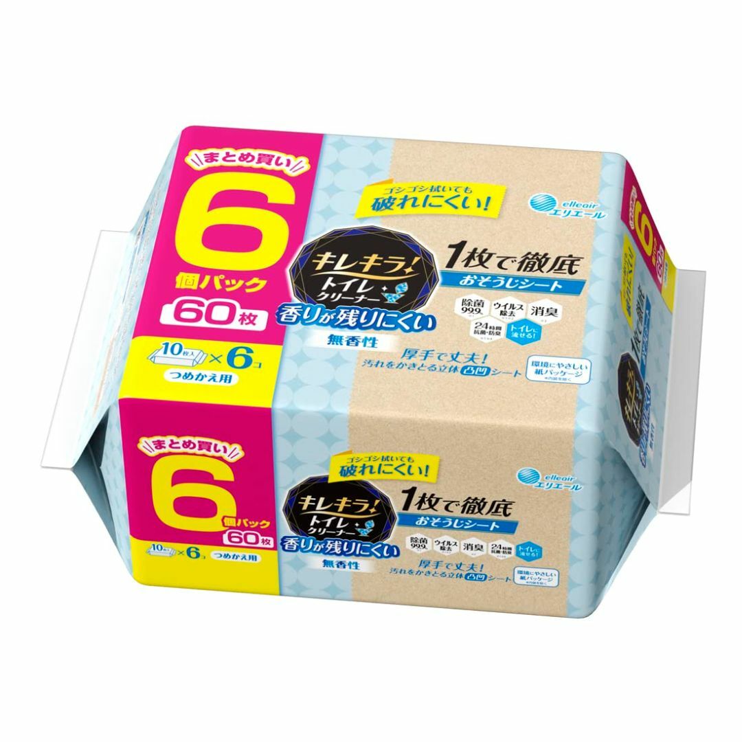 エリエール キレキラ! トイレクリーナー つめかえ用 60枚(10枚×6パック) インテリア/住まい/日用品の日用品/生活雑貨/旅行(洗剤/柔軟剤)の商品写真